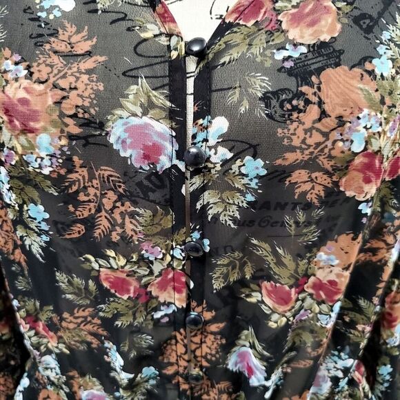Pleione Floral Sheer Ruffled Blouse Size Small - Picture 2 of 8
